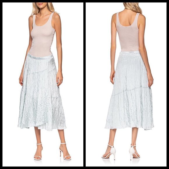 💕VINCE💕 Tiered Asymmetric Crinkle Midi Skirt ~ Mint Small S NWT - Picture 3 of 16
